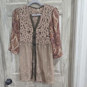 Gimmicks by BKE Lace and Paisley Sheer Button Up Cardigan